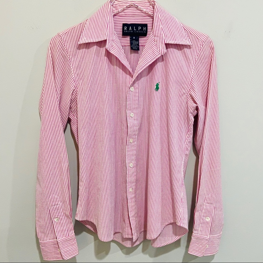 Ralph Lauren Pink and White Striped Button-Down Shirt - Picture 2 of 5